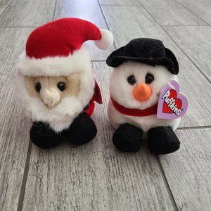 Swibco Puffkins limited edition Santa and snowman plush stuffed animals